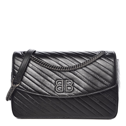 Balenciaga Shiny Goatksin Logo Embossed Monochrome M BB Round Shoulder Bag Black 1 of 11