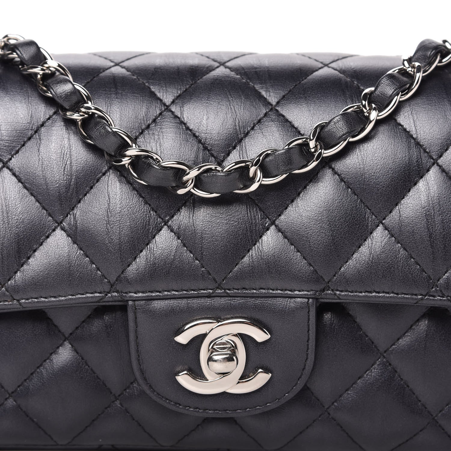 Chanel Iridescent Calfskin Quilted Mini Rectangular Flap Charcoal 11 of 12