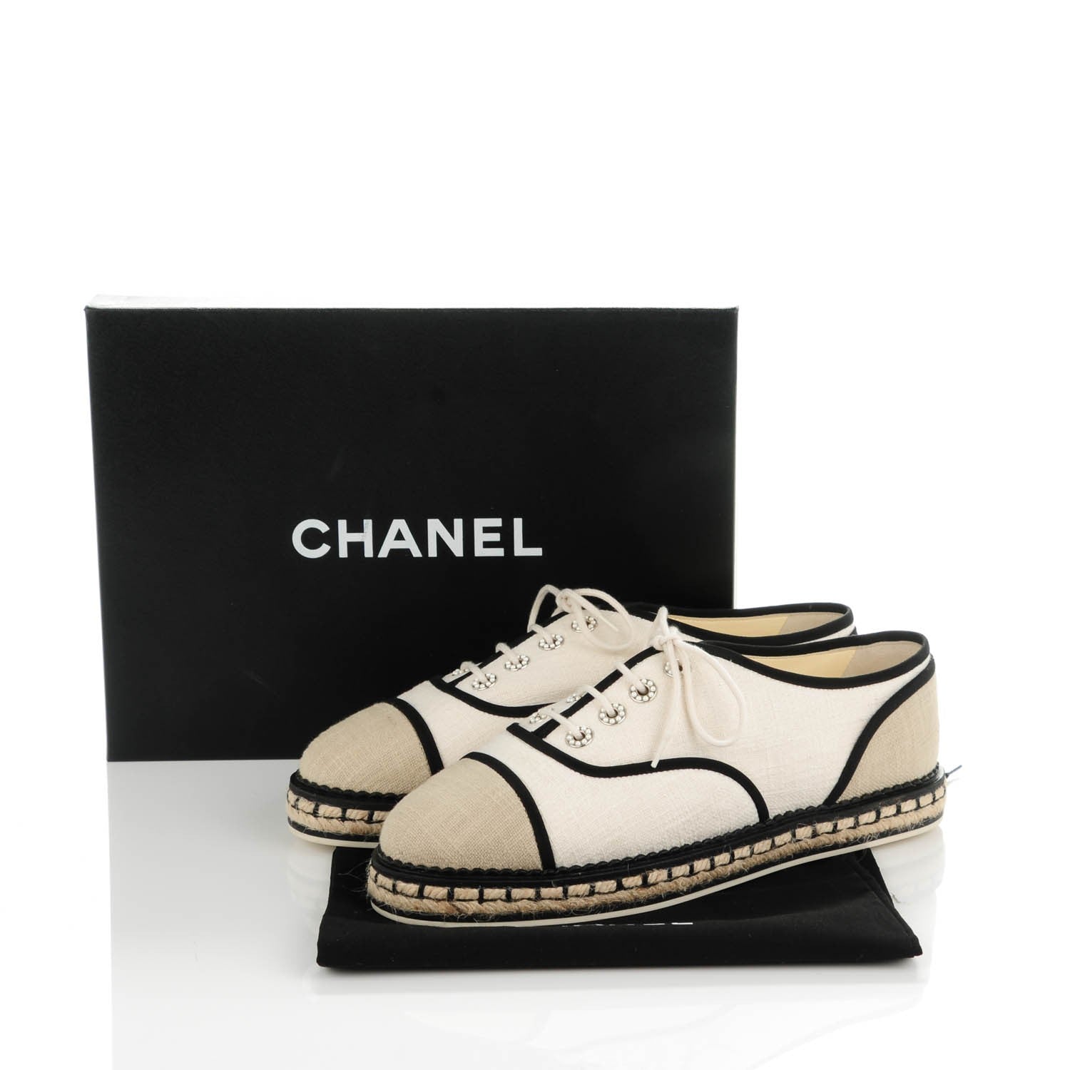 Chanel Cotton Lace Up Espadrilles 41 Light Beige 5 of 8