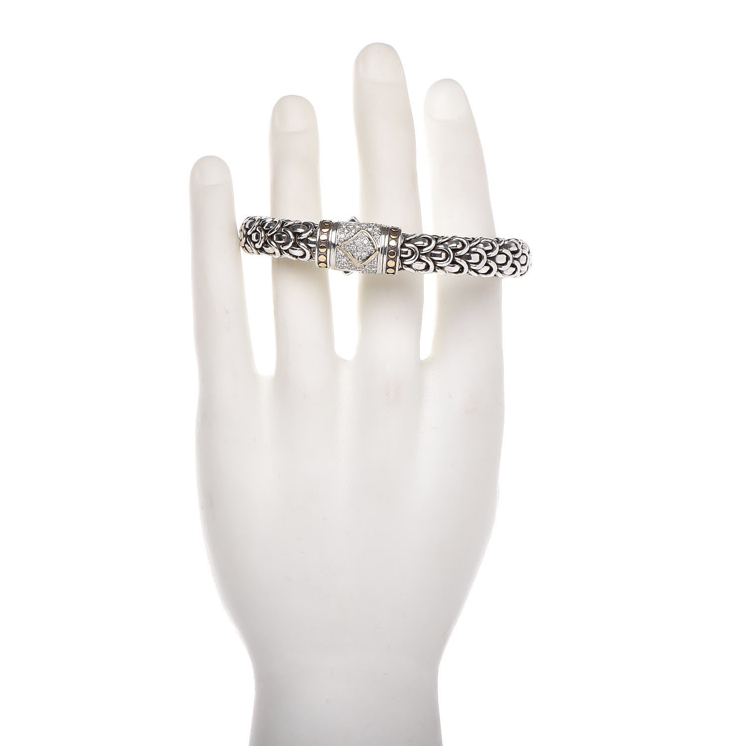 John Hardy Sterling Silver 18K Yellow Gold Diamond 11mm Naga Bracelet 2 of 6