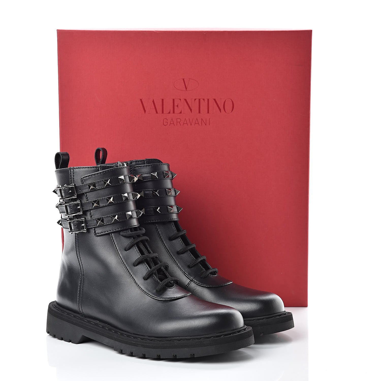 Valentino Garavani Calfskin Rockstud 20mm Combat Boots 38 Black 7 of 7