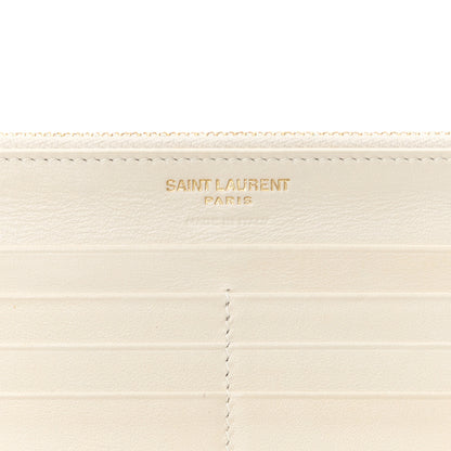 Saint Laurent Calfskin Crocodile Embossed Monogram Uptown Wallet Crema Soft 10 of 15