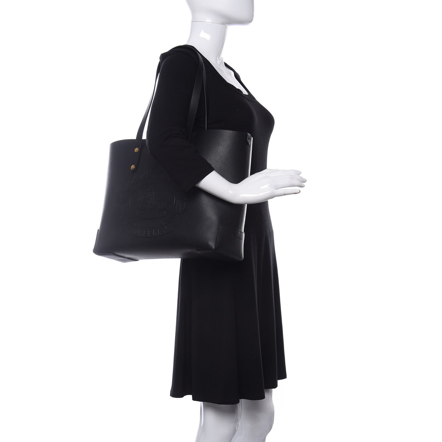 Calfskin Crest Embossed Small Tote Black