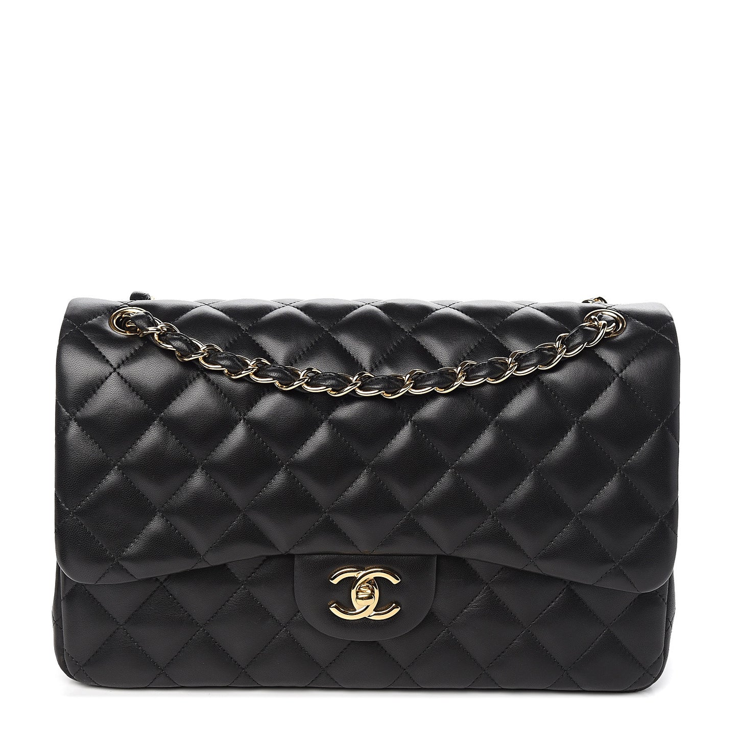 Lambskin Quilted Jumbo Double Flap Black