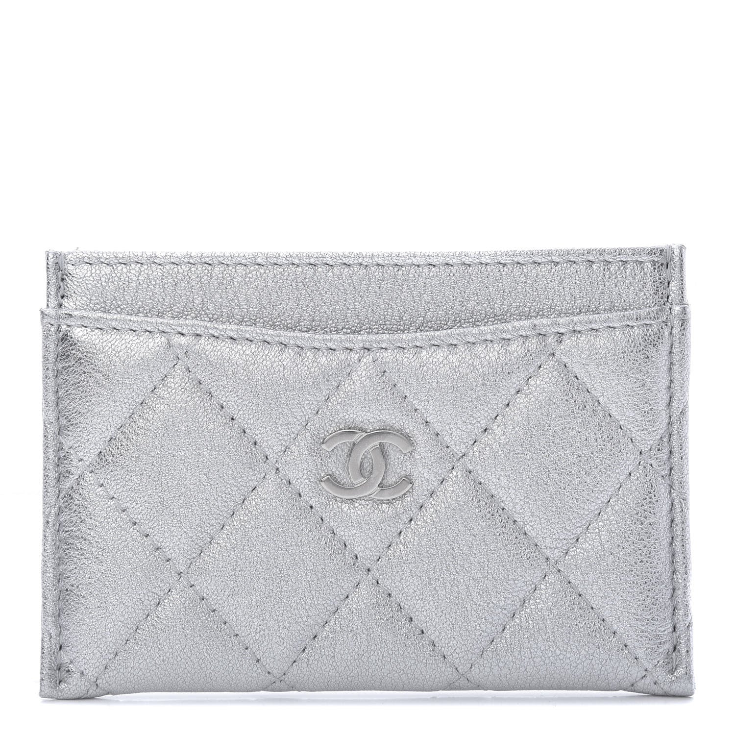 Chanel Metallic Lambskin Quilted Card Holder Silver 1 of 9