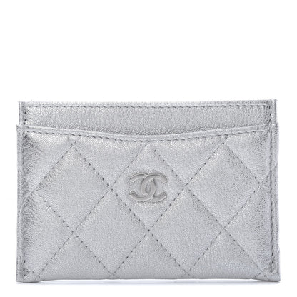 Chanel Metallic Lambskin Quilted Card Holder Silver 1 of 9