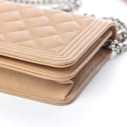 Chanel Caviar Quilted Boy Wallet On Chain WOC Beige 10 of 11