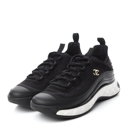 Chanel Fabric Calfskin Suede CC Sneakers 38 Black 3 of 10