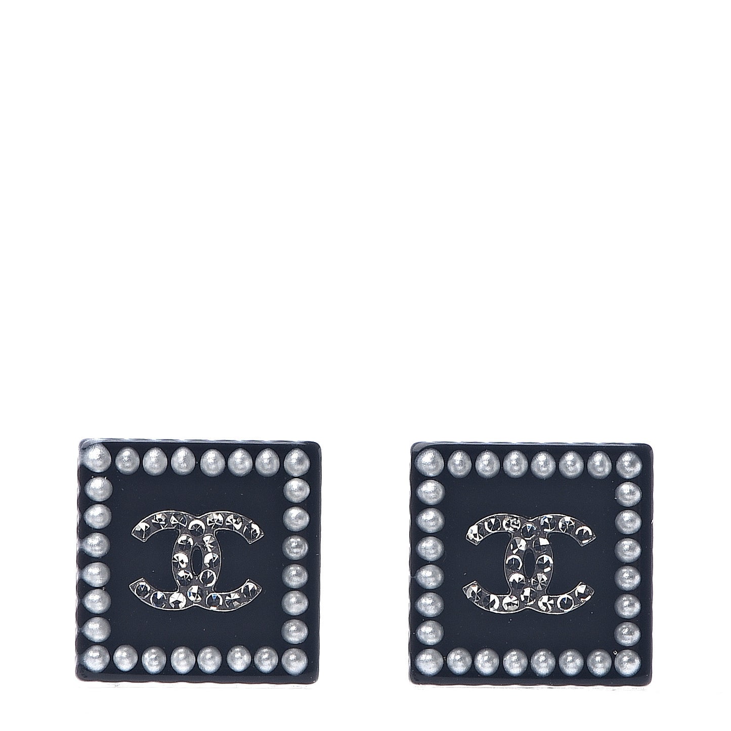 Resin Crystal Pearl Square CC Earrings Black