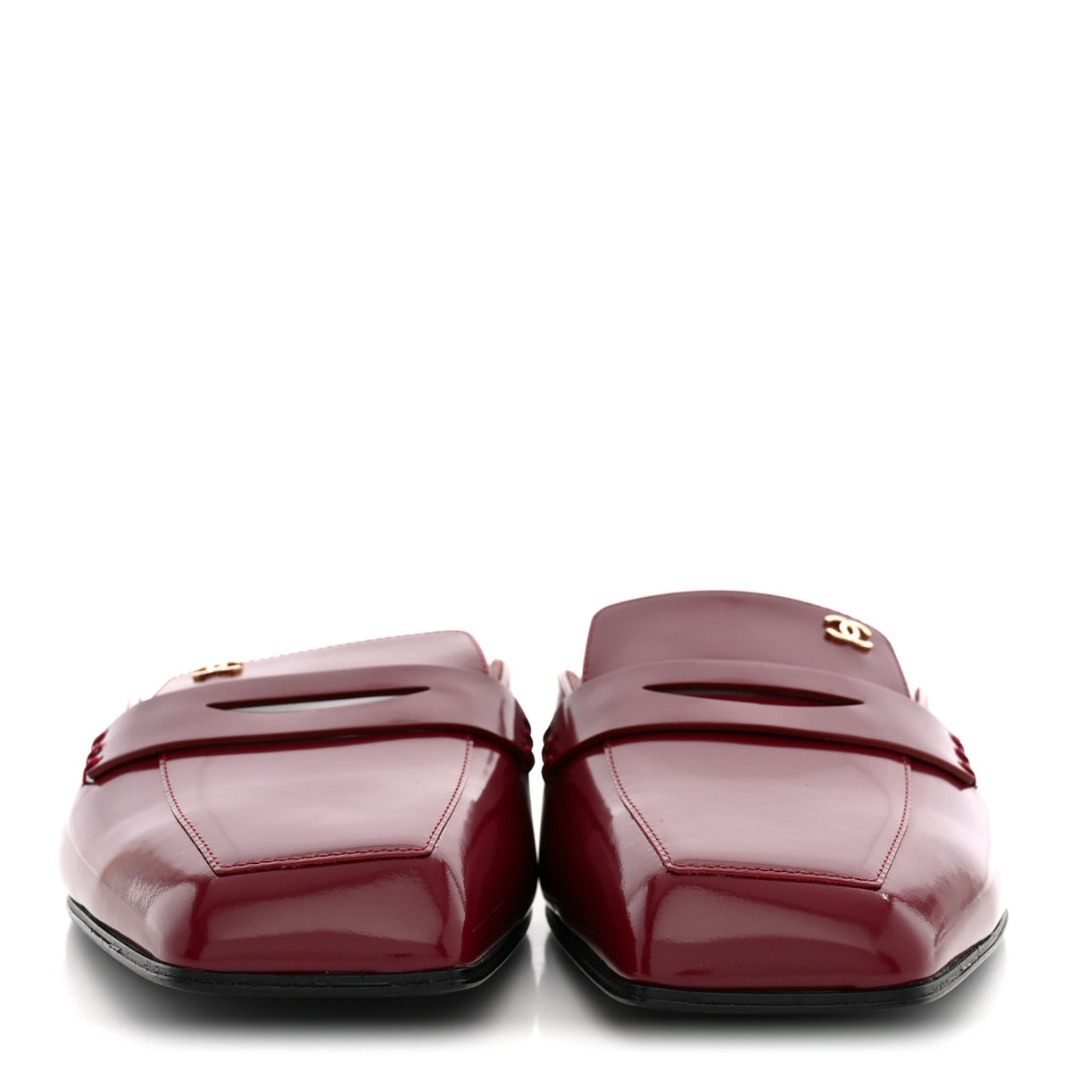 Shiny Calfskin CC Mules Sandals 39 Burgundy