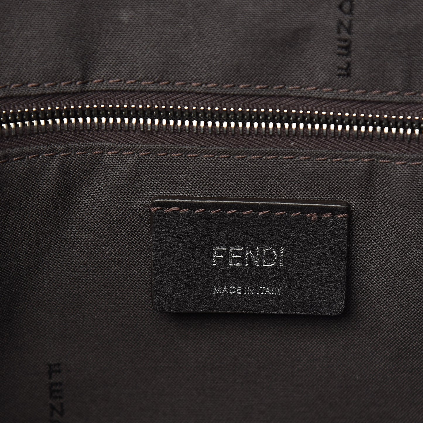 Glazed Fabric Vitello Century FF 1974 Stamp Patch Shopping Tote Mogano Panna Black