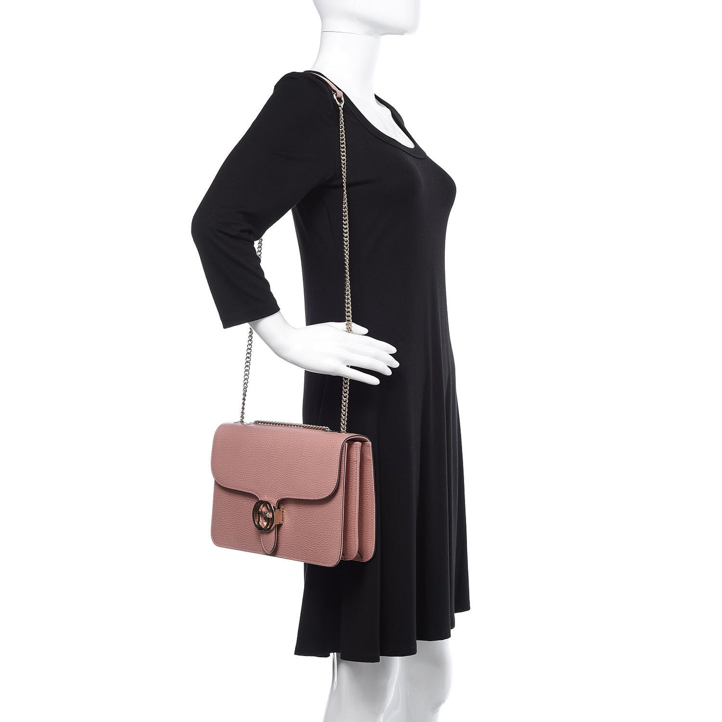 Dollar Calfskin Interlocking G Shoulder Bag Soft Pink