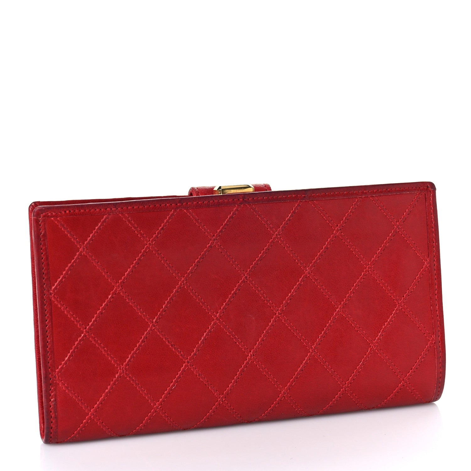 Chanel Calfskin Diamond Stitched French Wallet Red 3 of 14