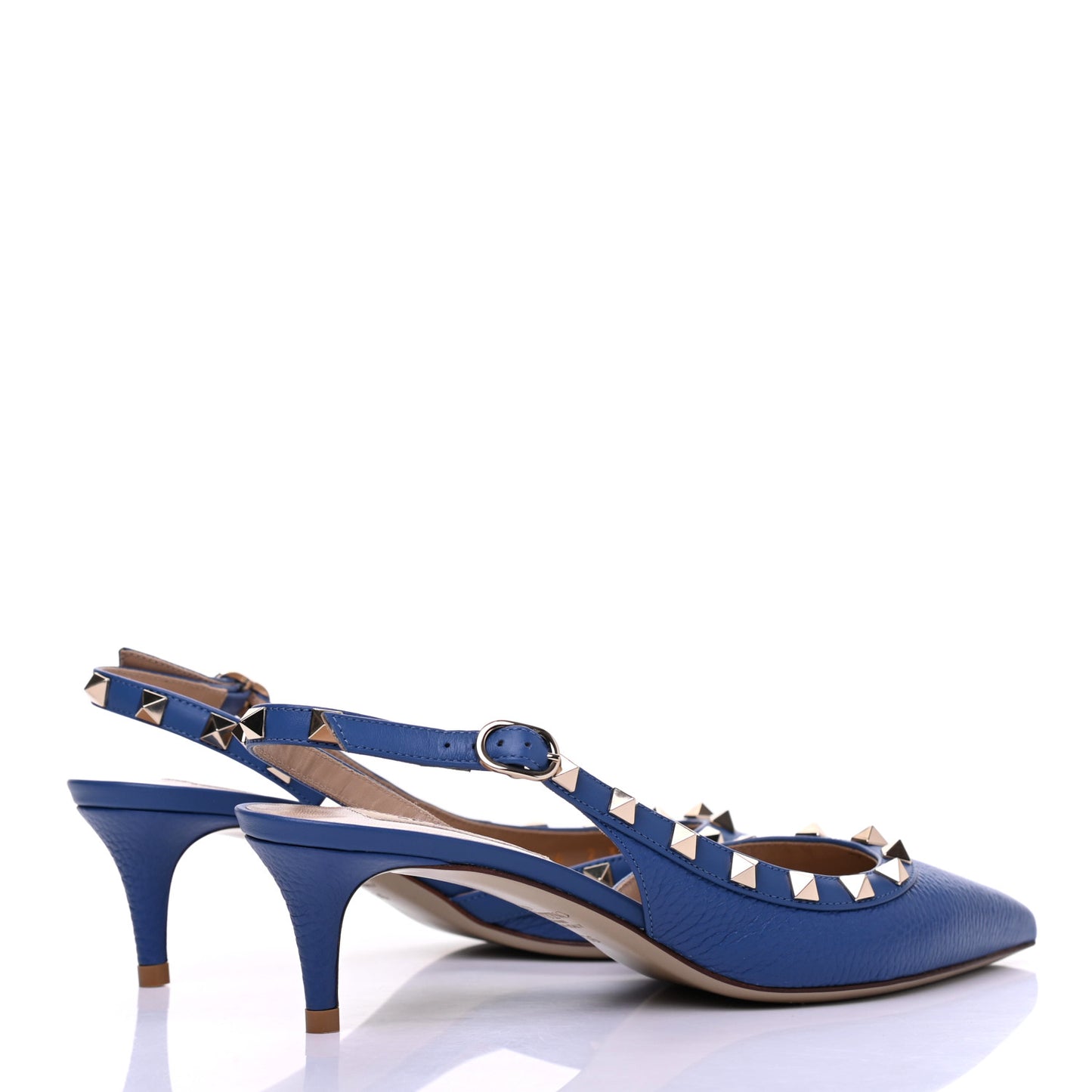 Pebbled Calfskin Rockstud Half D'Orsay Slingback 50mm Pumps 36 Baltique
