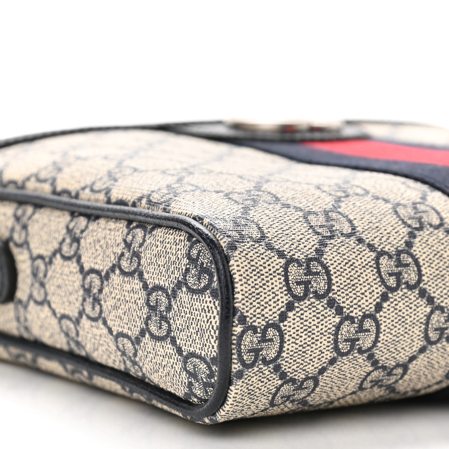 GG Supreme Monogram Textured Dollar Calfskin Web Small Ophidia Messenger Bag Beige Blue