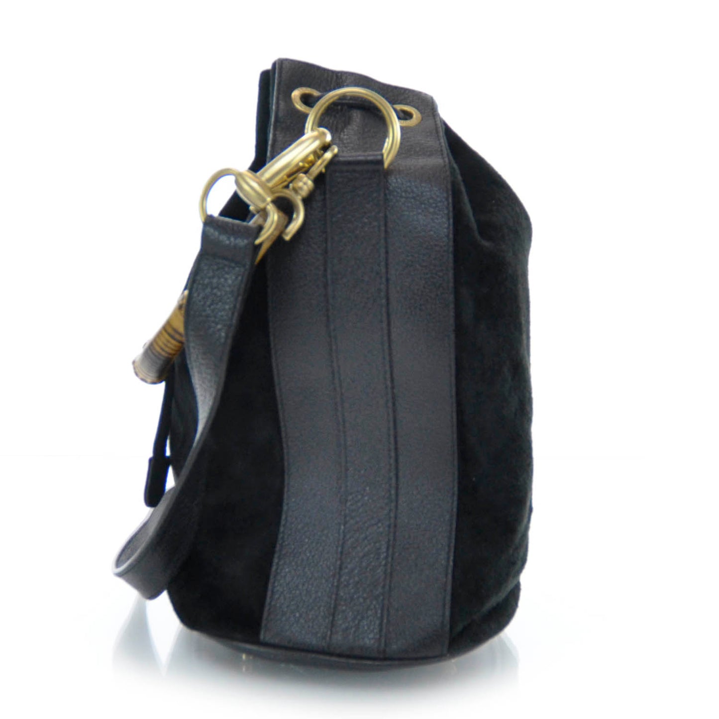 Suede Bamboo Top Handle Tote Black