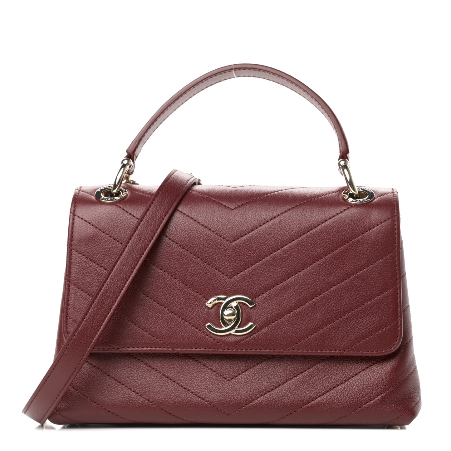Grained Calfskin Small Chevron Chic Top Handle Flap Red