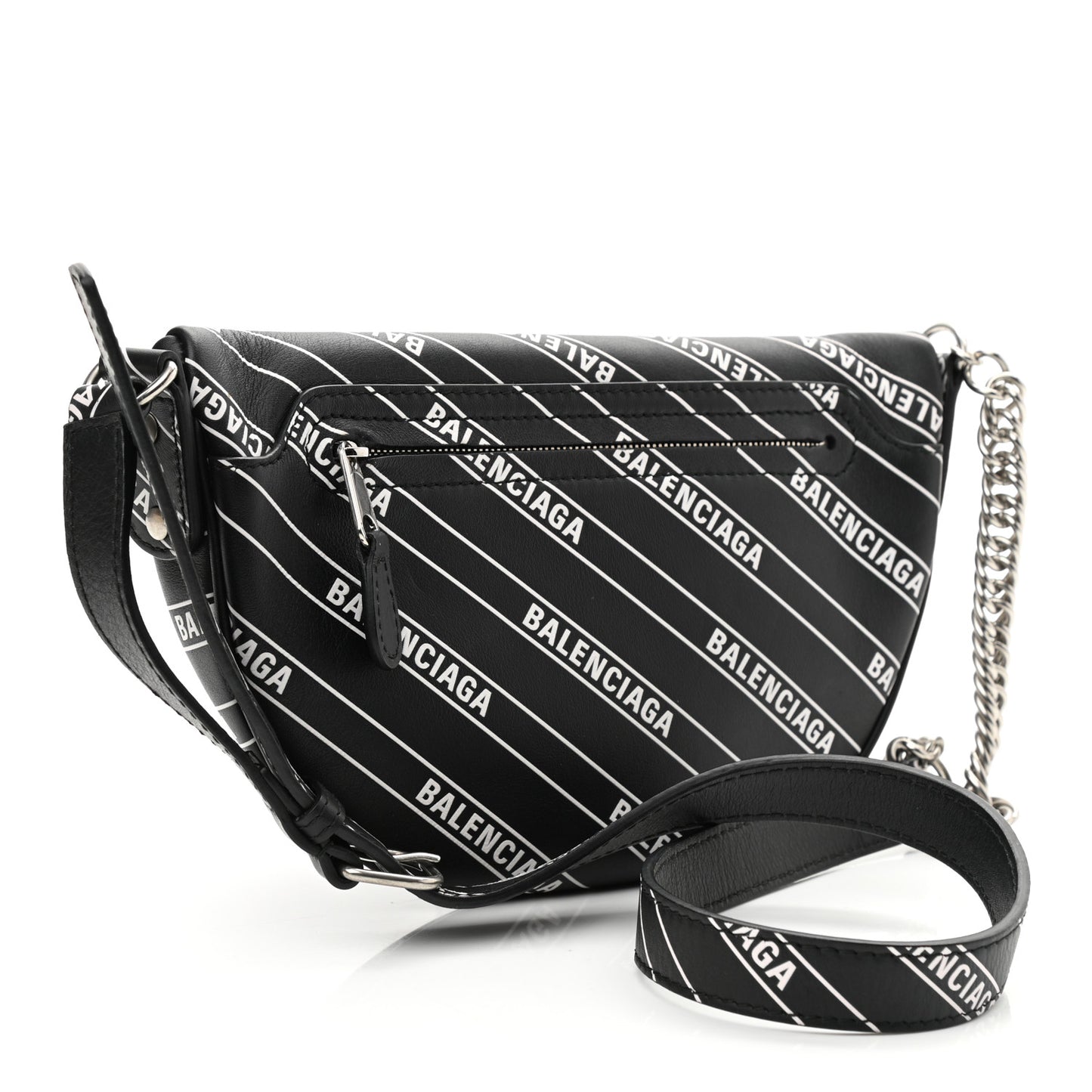 Calfskin Diagonal Allover Logo Print XXS Souvenir Belt Bag Black White