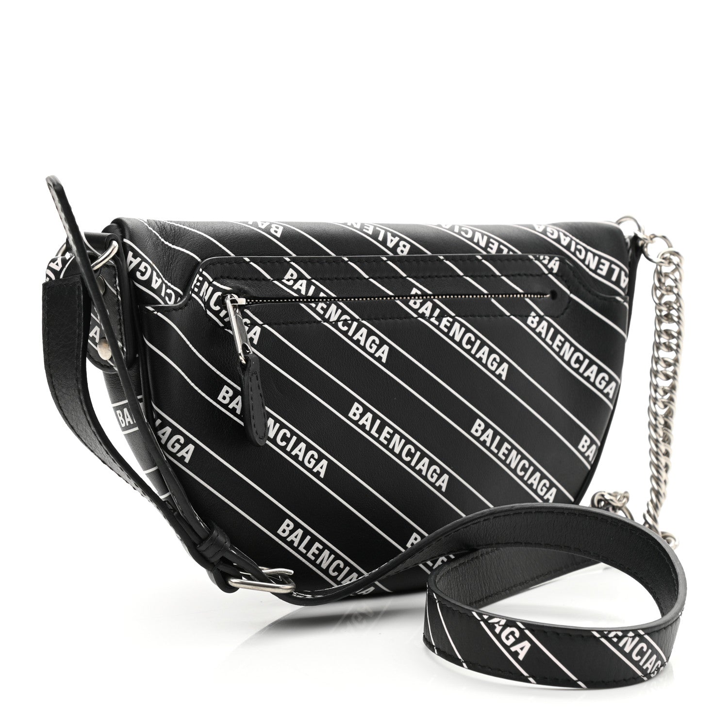 Balenciaga Calfskin Diagonal Allover Logo Print XXS Souvenir Belt Bag Black White 3 of 11