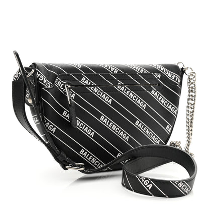 Balenciaga Calfskin Diagonal Allover Logo Print XXS Souvenir Belt Bag Black White 3 of 11