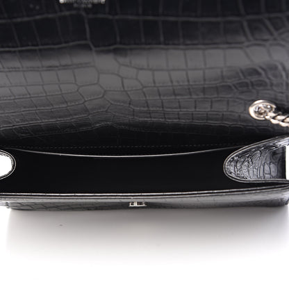 Saint Laurent Calfskin Crocodile Embossed Medium Classic Monogram Kate Tassel Satchel Black 5 of 12
