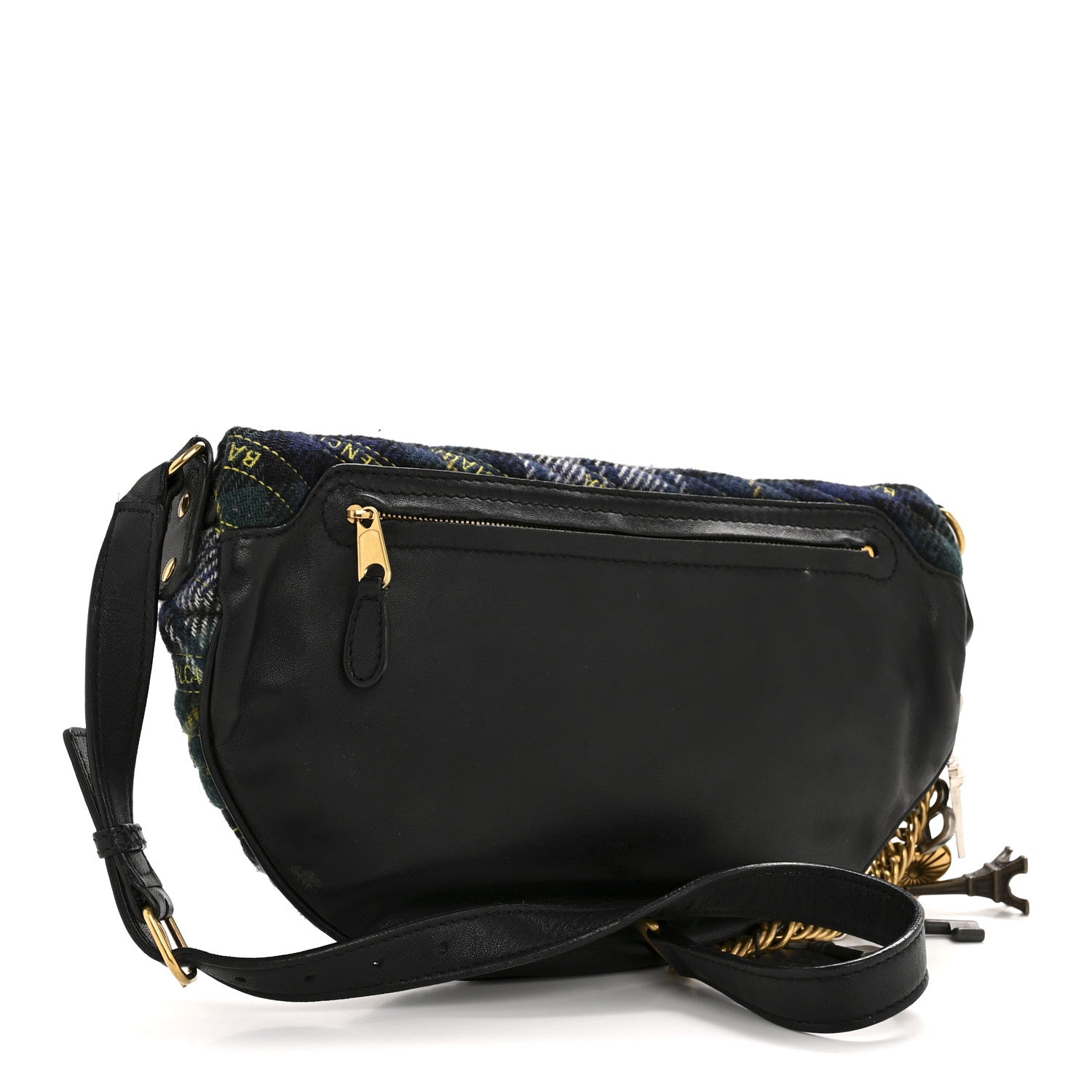 Balenciaga Wool Plaid Diagonal Allover Logo Matelasse XS Souvenir Belt Bag Green Blue Yellow 3 of 15