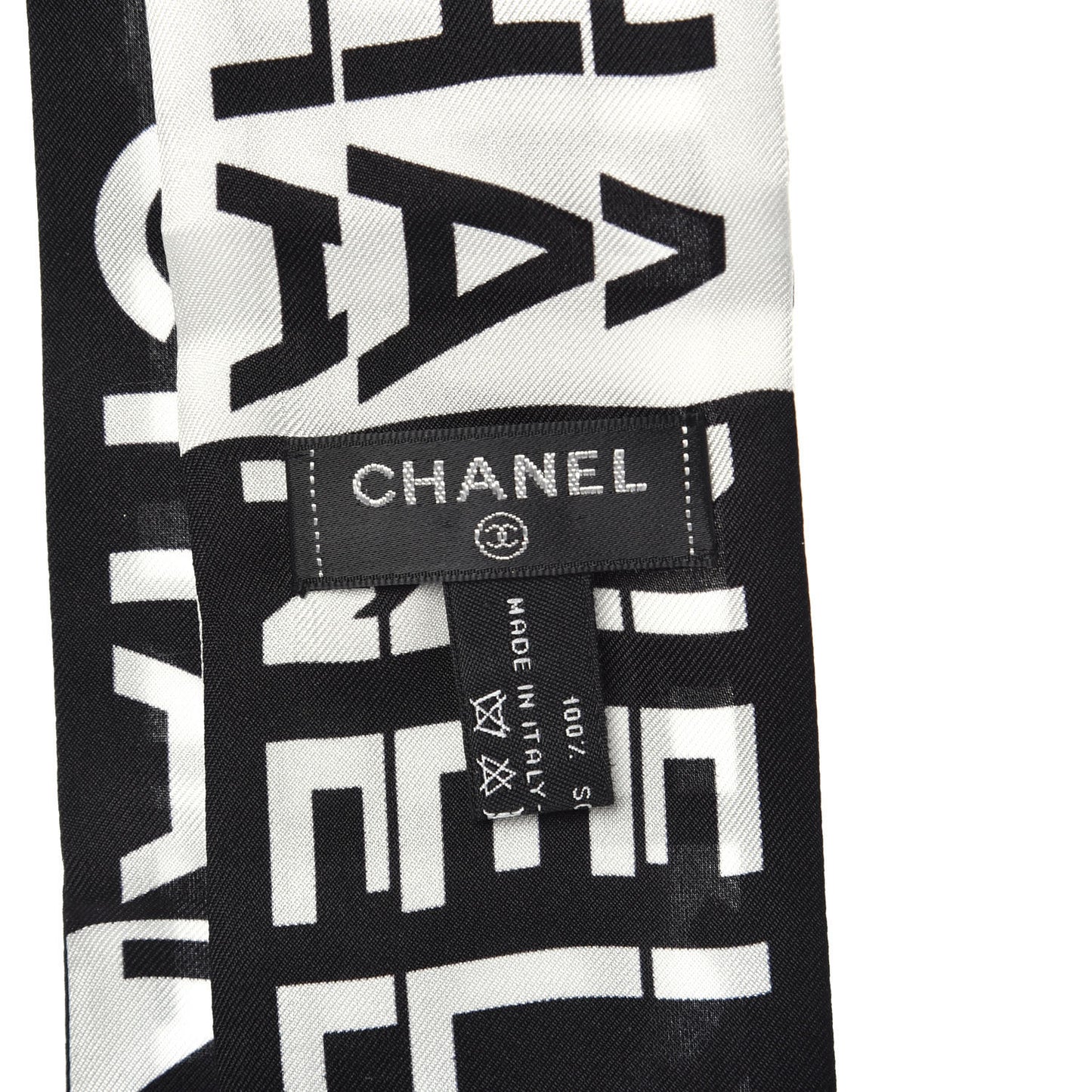 Silk Logo Slim Bandeau Scarf Black White
