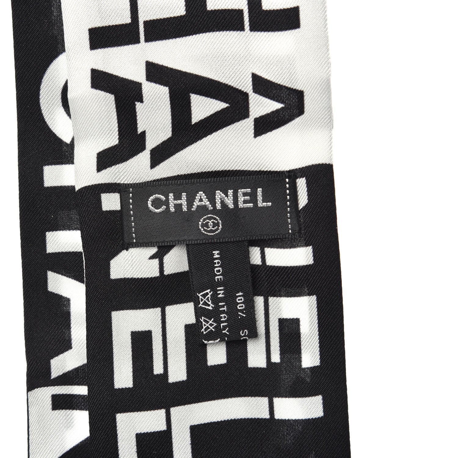 Chanel Silk Logo Slim Bandeau Scarf Black White 3 of 3