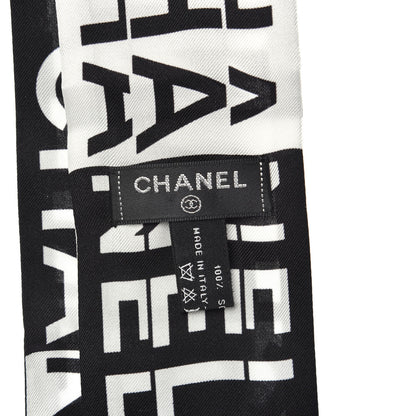 Chanel Silk Logo Slim Bandeau Scarf Black White 3 of 3