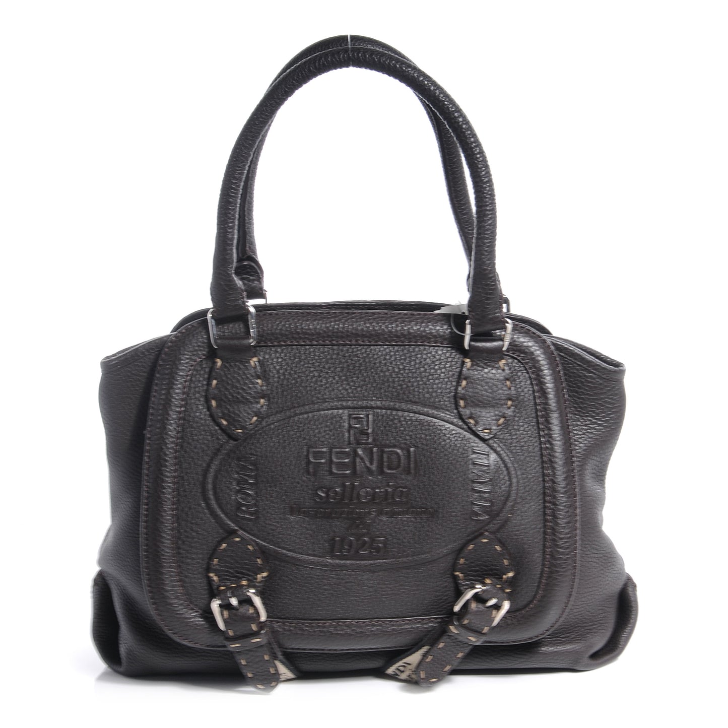 Calfskin Romano Selleria Handbag Dark Brown