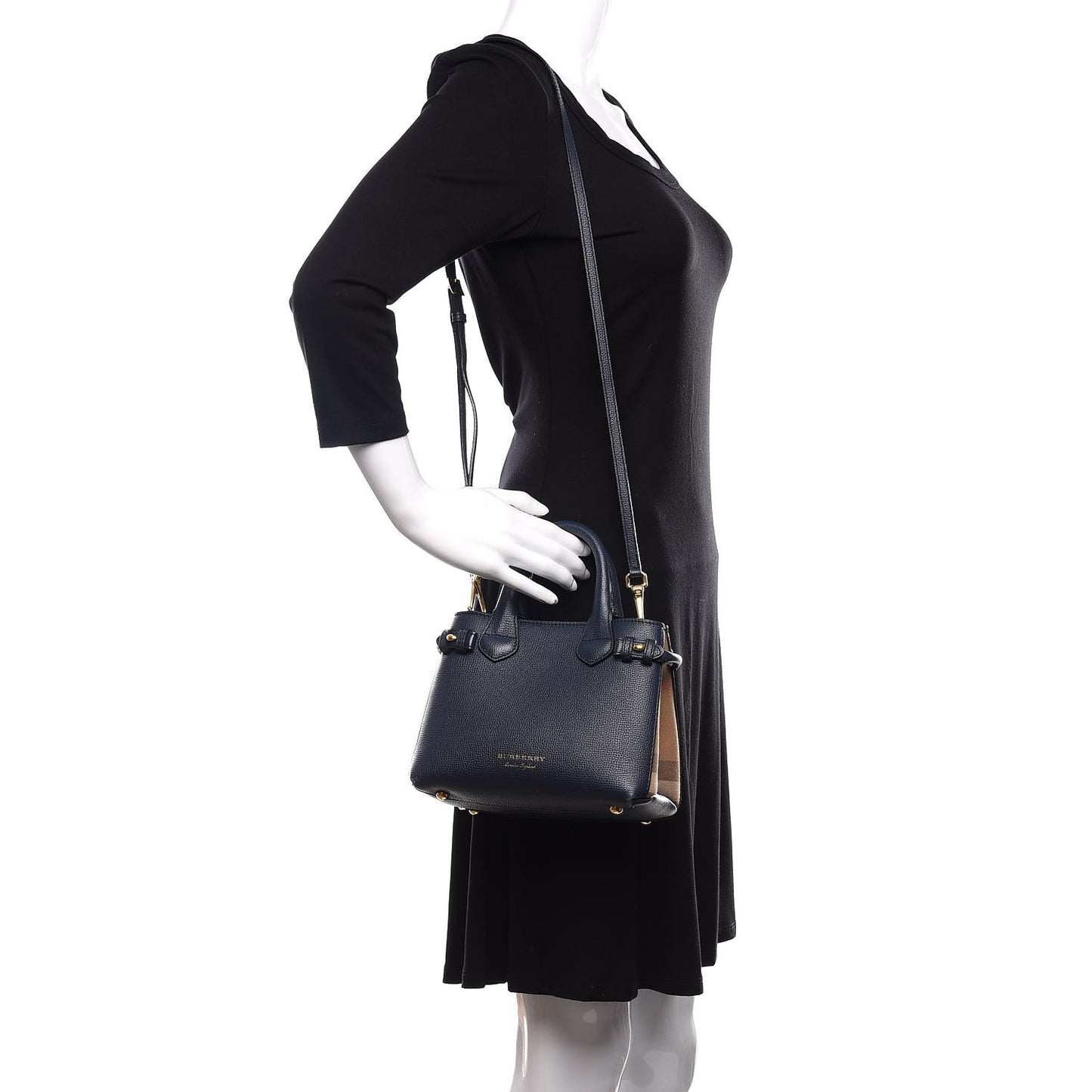 Grainy Calfskin House Check Baby Banner Tote Ink Blue