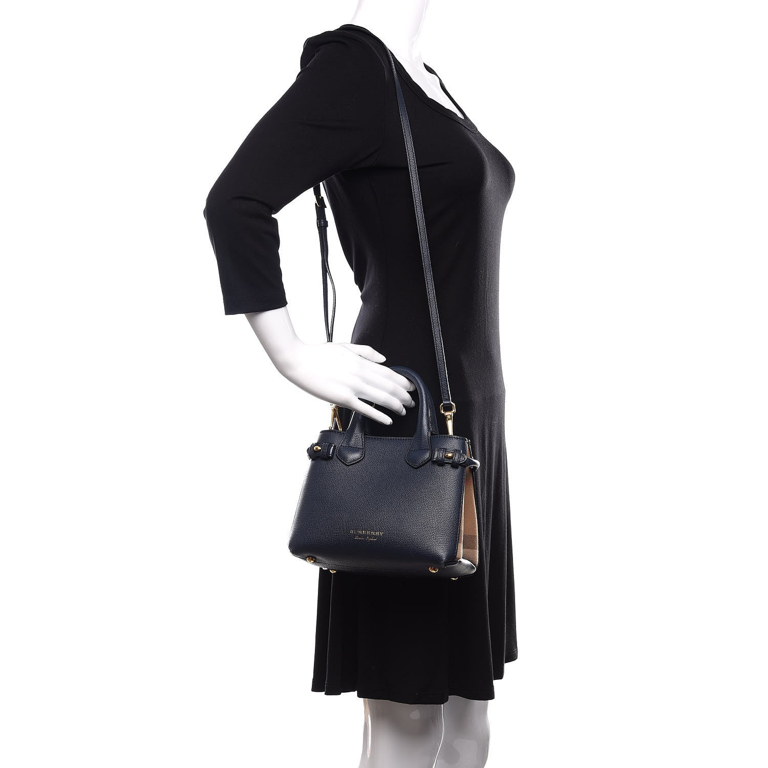 Burberry Grainy Calfskin House Check Baby Banner Tote Ink Blue 2 of 12