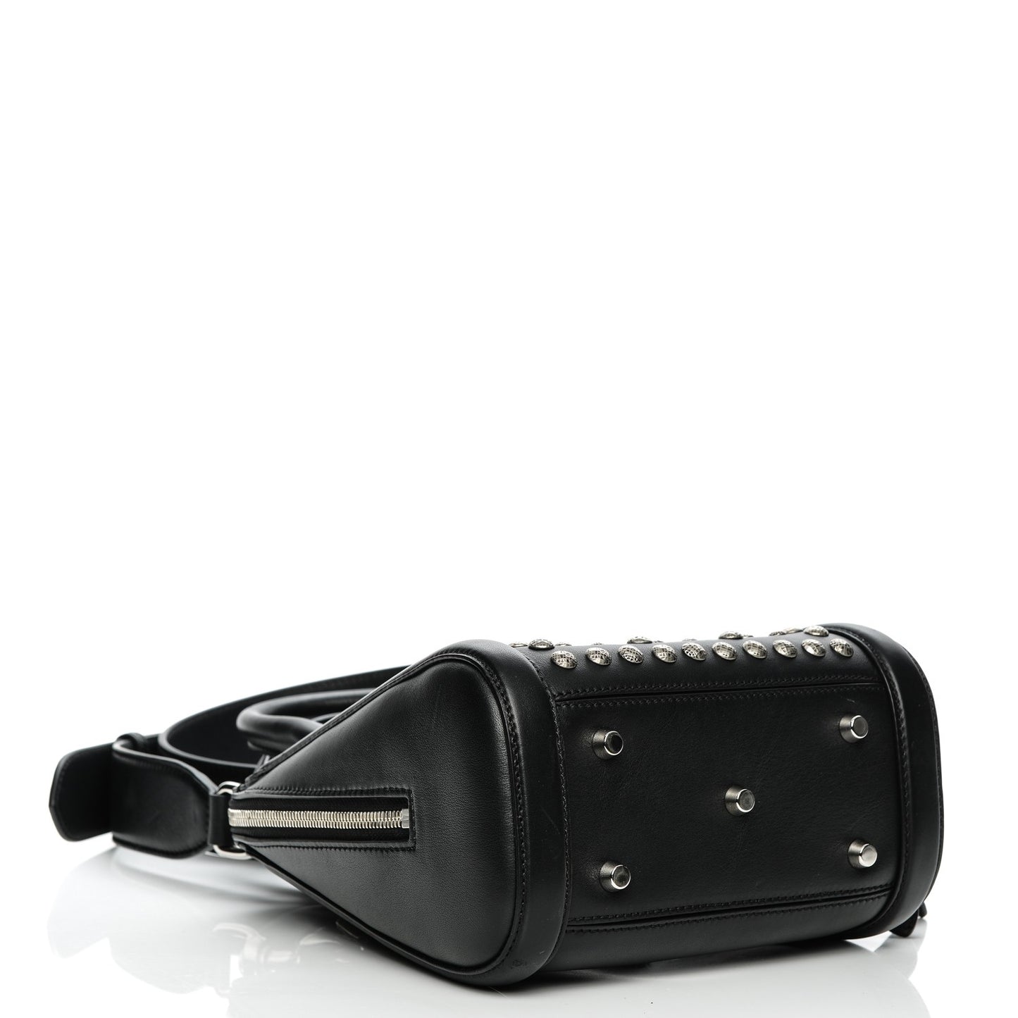 Calfskin Studded Crystal Embellished Small Heroine Black