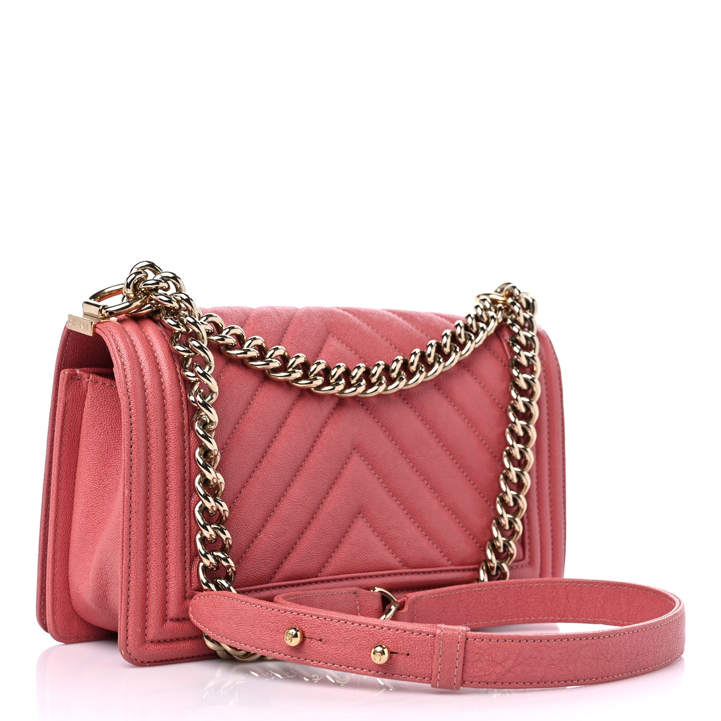 Caviar Chevron Quilted Medium Boy Flap Pink