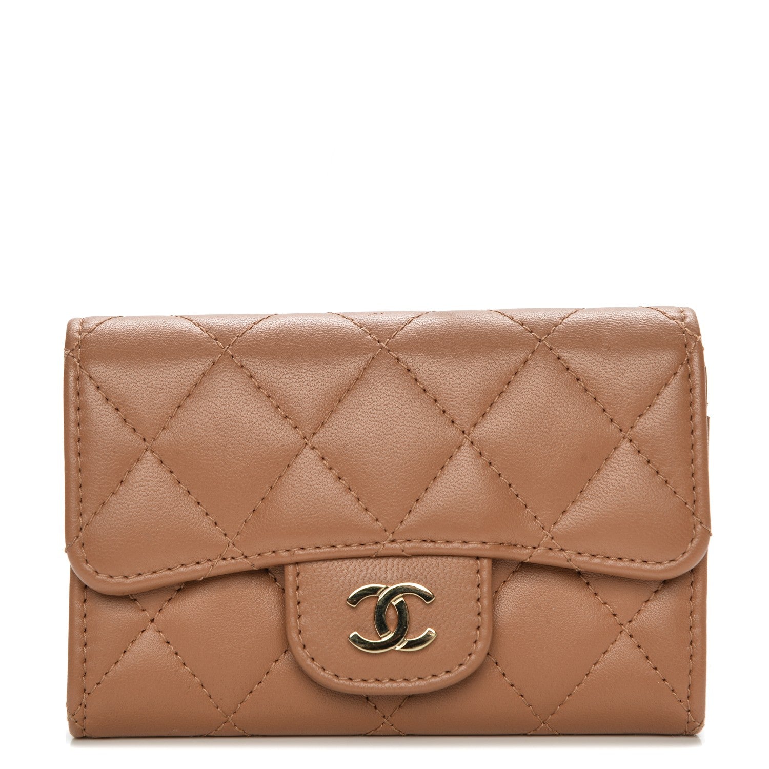 Chanel Lambskin Quilted Flap Card Holder Beige 1 of 8