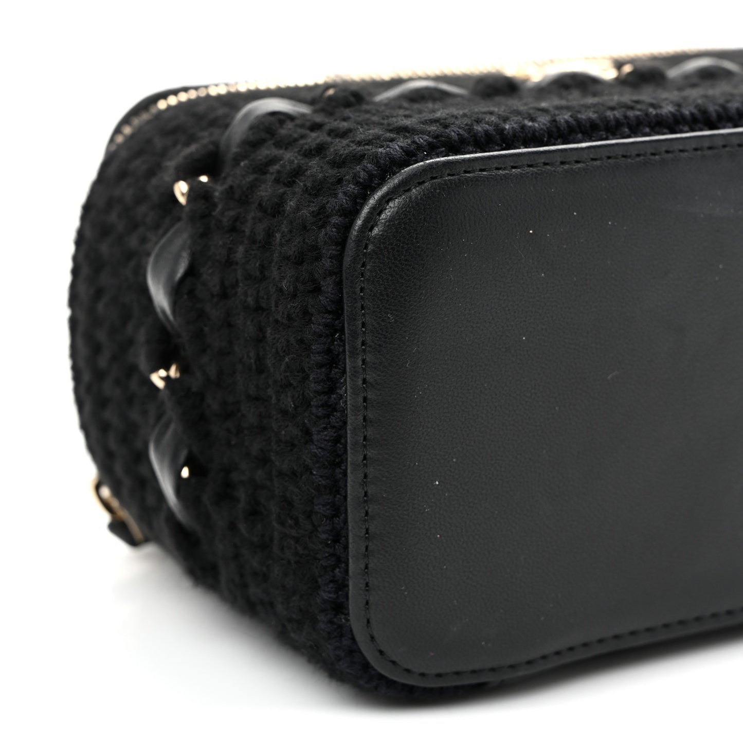 Lambskin Crochet Quilted Small Vanity Case With Chain Black