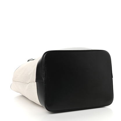 Saint Laurent Canvas Calfskin Teddy Drawstring Shopping Tote White Black 6 of 11