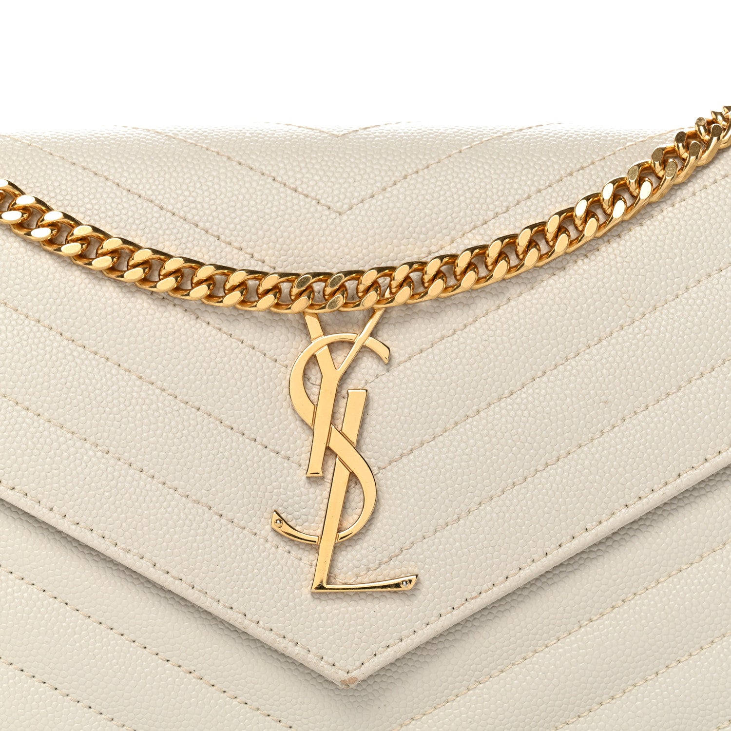 Saint Laurent Grain De Poudre Matelasse Chevron Monogram Chain Wallet Crema Soft 8 of 12