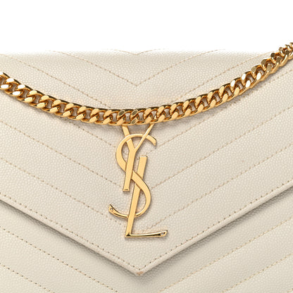 Saint Laurent Grain De Poudre Matelasse Chevron Monogram Chain Wallet Crema Soft 8 of 12