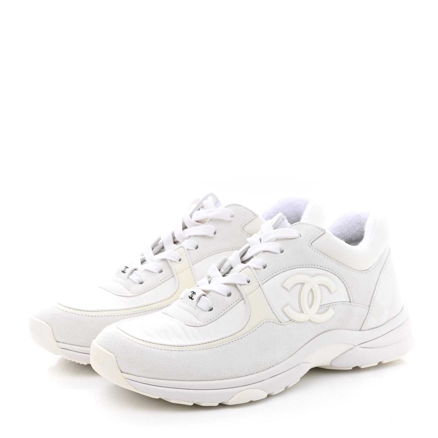 Suede Calfskin Fabric CC Sneakers 40 White