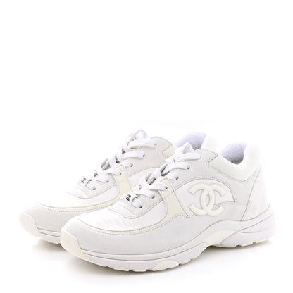 Chanel Suede Calfskin Fabric CC Sneakers 40 White 3 of 9