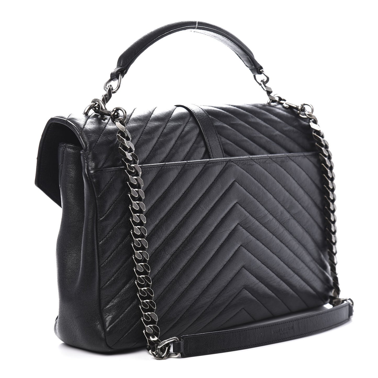 Sheepskin Matelasse Chevron Monogram Large College Satchel Black