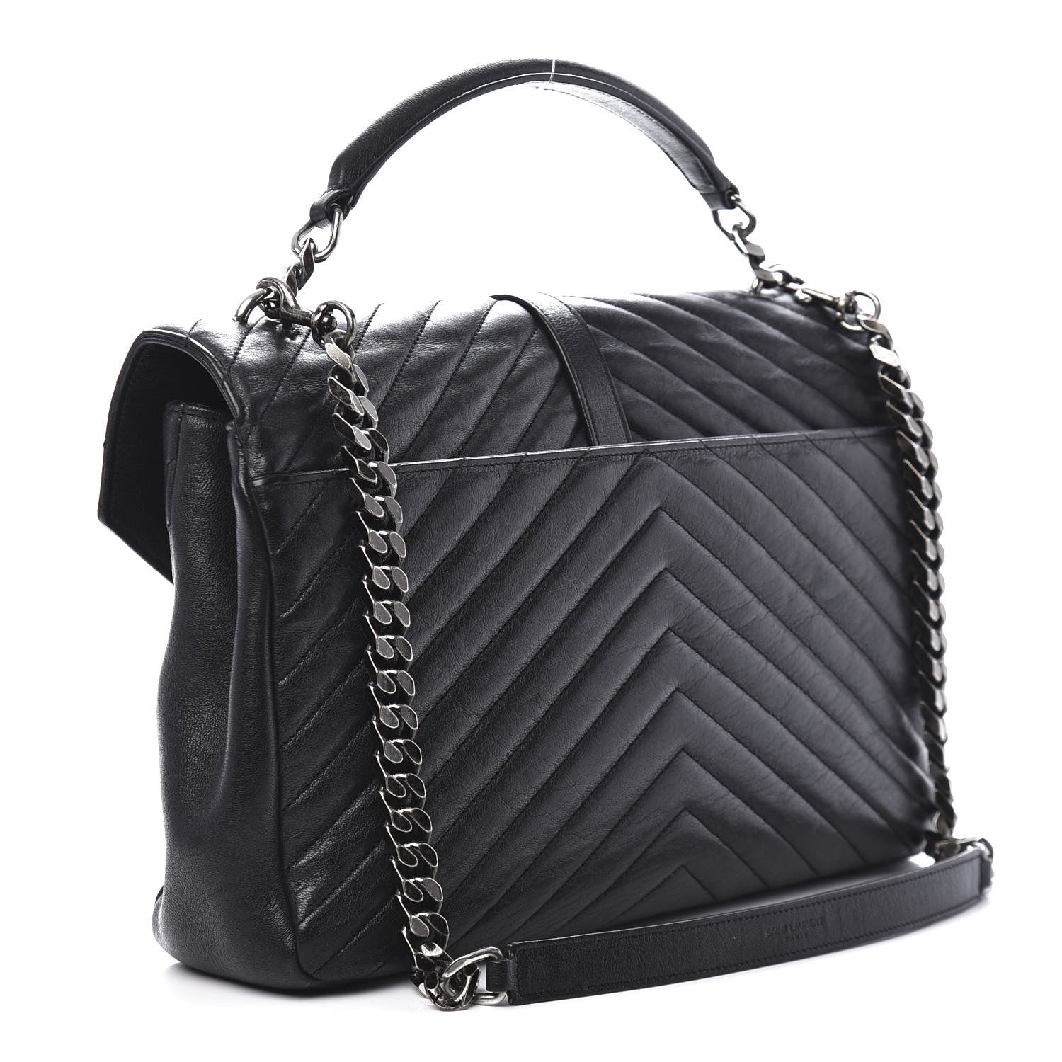 Saint Laurent Sheepskin Matelasse Chevron Monogram Large College Satchel Black 3 of 9
