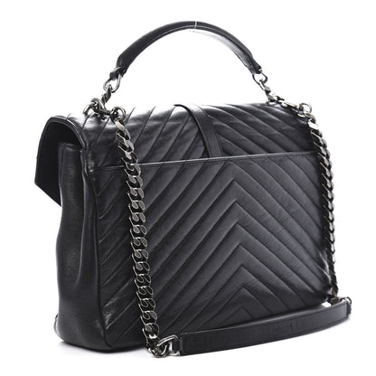 Saint Laurent Sheepskin Matelasse Chevron Monogram Large College Satchel Black 3 of 9
