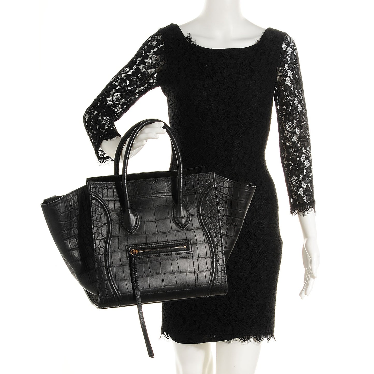 Crocodile Embossed Medium Phantom Luggage Black