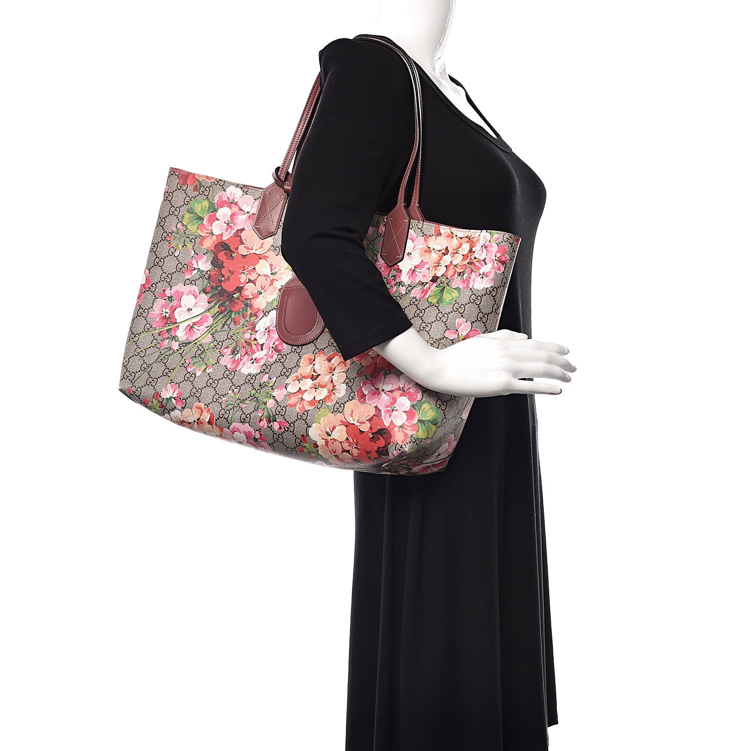 Gucci GG Supreme Monogram Blooms Medium Reversible Tote Beige Multicolor Dry Rose 3 of 16