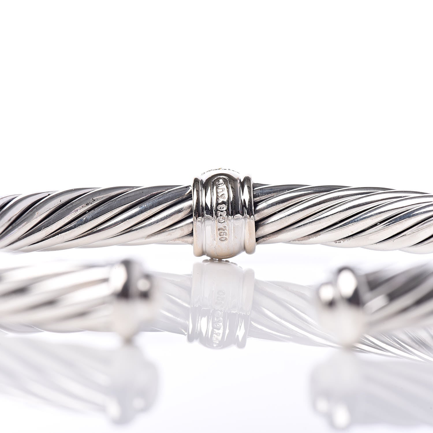 David Yurman Sterling Silver 18K White Gold Diamond 7mm Cable Classics Station Bracelet 6 of 6