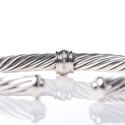 David Yurman Sterling Silver 18K White Gold Diamond 7mm Cable Classics Station Bracelet 6 of 6