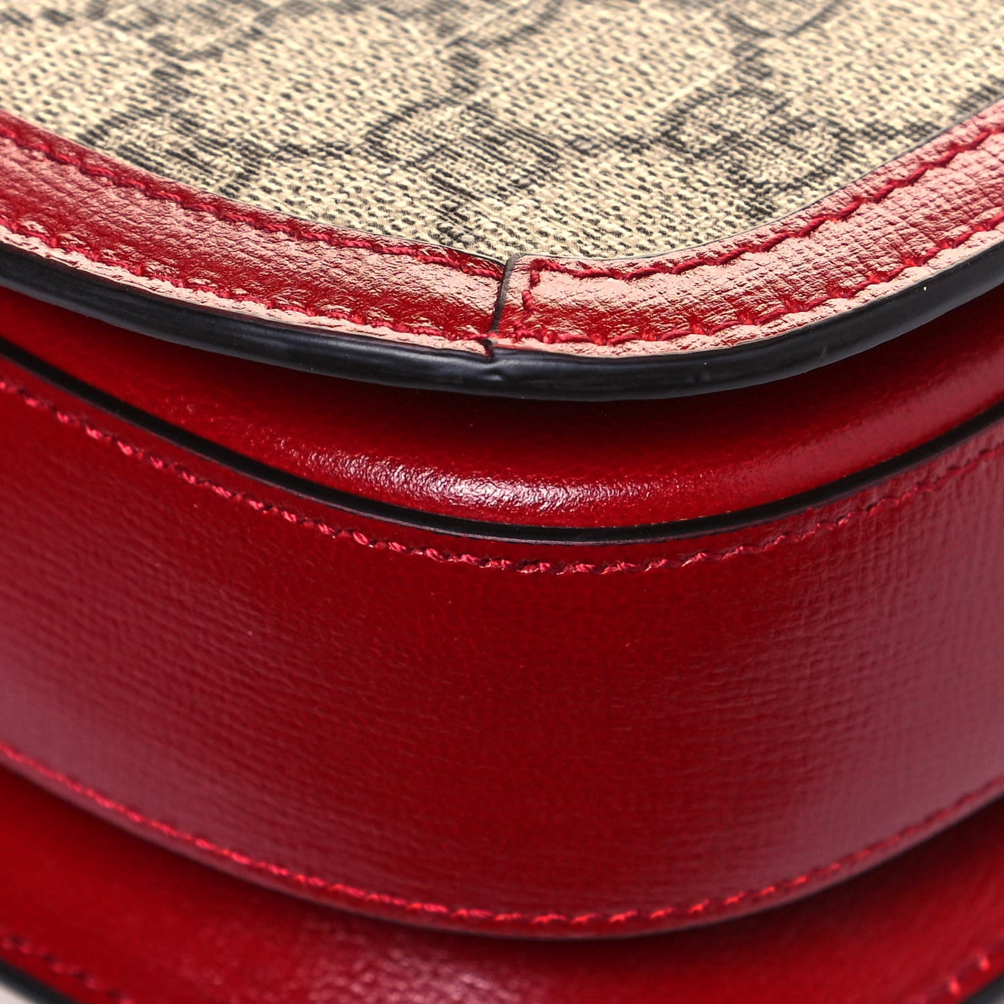 GG Supreme Monogram Azalea Calfskin Horsebit 1955 Shoulder Bag Beige Ebony New Cherry Red