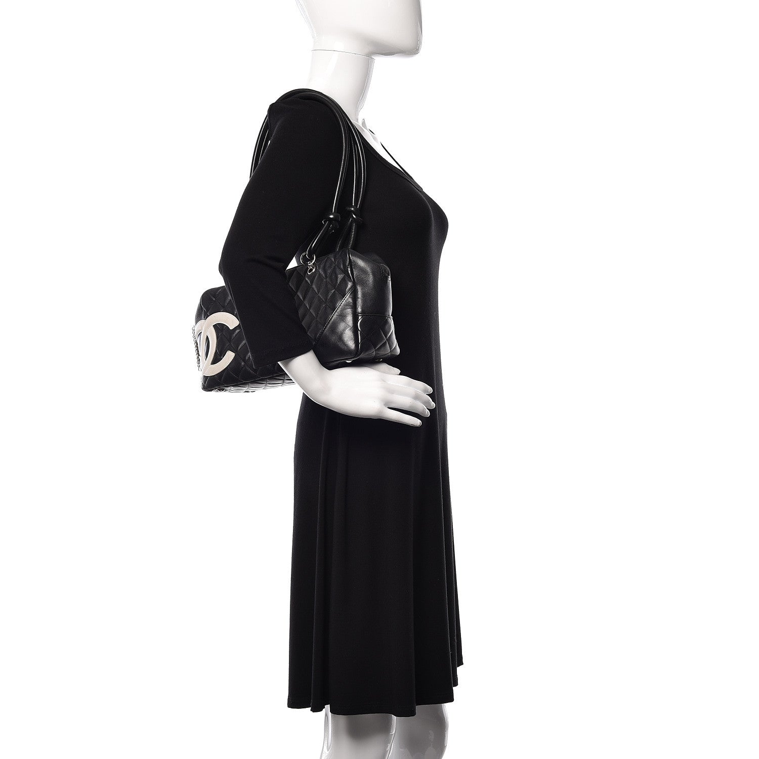 Chanel Calfskin Quilted Large Cambon Bowler Black White 2 of 11
